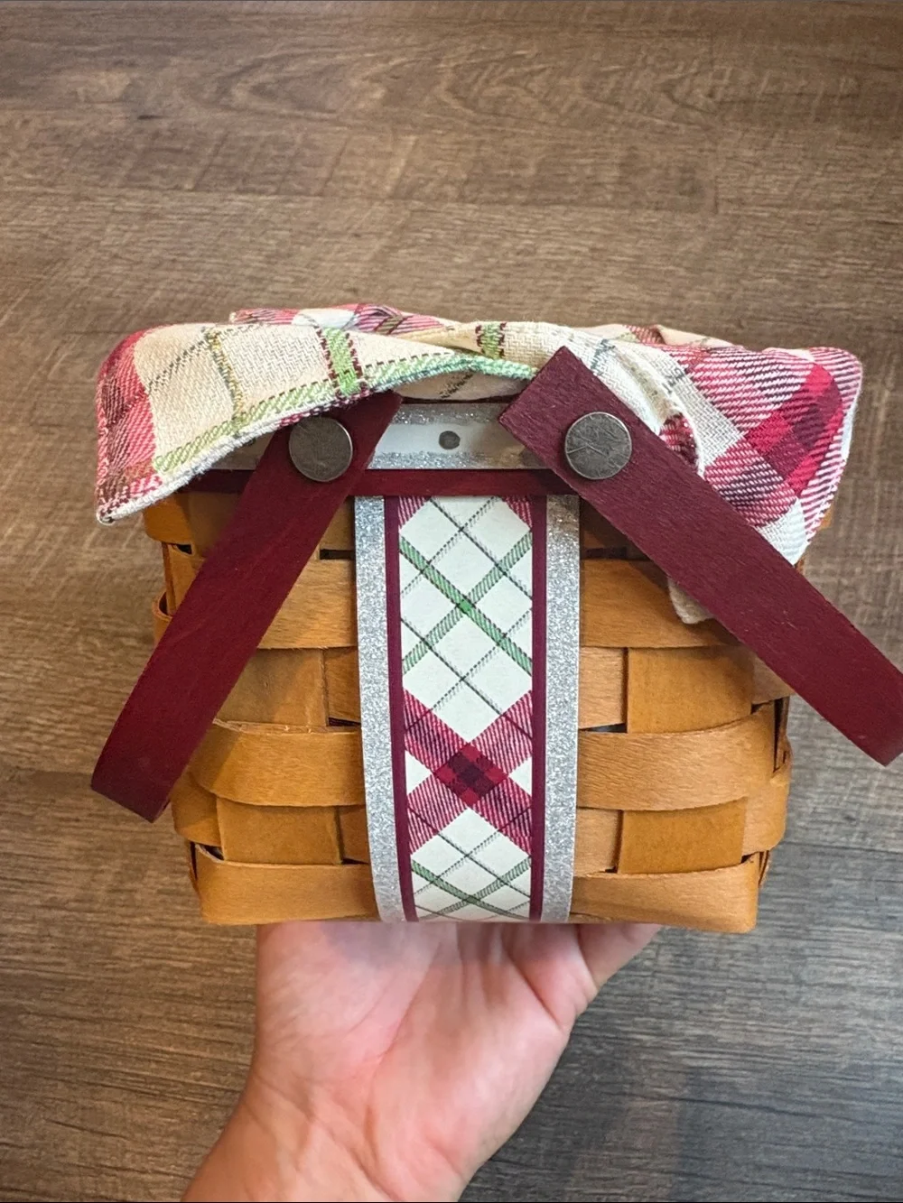 Longaberger Small Plaid Tidings 2013 Tree Trimmimg Lid Fabric & Protector NWT